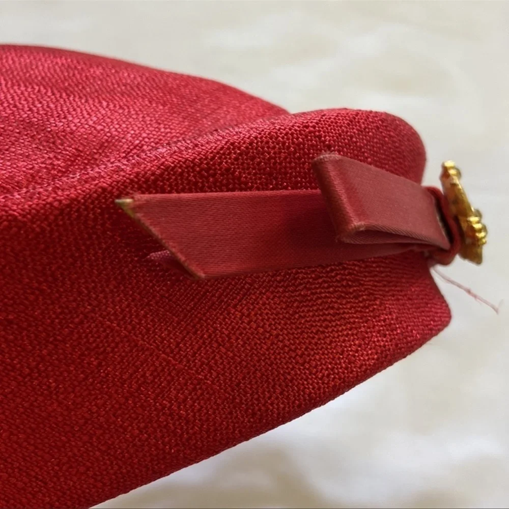 Vintage Hat Rhinestones Shimmer Red‎ Bow